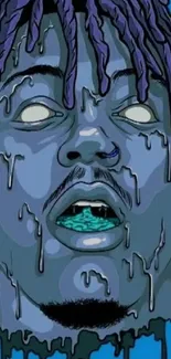 Surreal art of a dripping face in blue tones.