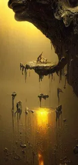 Surreal artwork with golden melting and dripping effect.