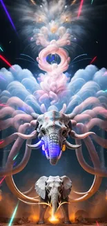 Surreal elephant with colorful clouds in a fantasy art design for mobile wallpaper.