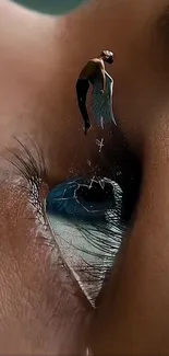 Surreal scene within a human eye showcasing imaginative artistry.