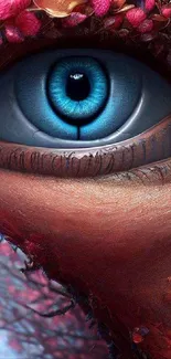 Surreal eye in a fantasy-themed design with vibrant colors and artistic detail.