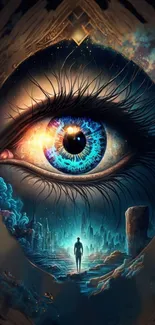 Surreal eye fantasy wallpaper with vibrant colors and dreamlike scene.