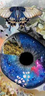 Surreal eye galaxy wallpaper with butterfly.