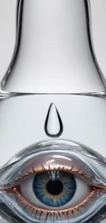 Surreal wallpaper with an eye design encased in glass.
