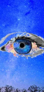 Surreal eye with blue cosmos background mobile wallpaper.