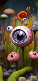 Surreal eyeball garden wallpaper with vibrant colors.