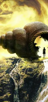 Surreal fantasy wallpaper with shell and silhouette.