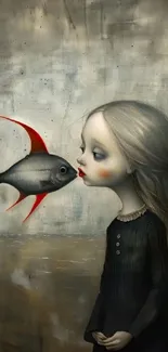 Surreal art of a girl facing a fish.