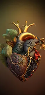 Surreal heart art with nature and technology elements in vibrant colors.