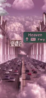 Surreal highway leading to heaven with clouds and pastel tones.