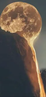 Surreal image of a glowing moon atop a mountain, creating a mystical scenery.