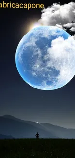 Surreal moonlit nightscape with clouds and horizon.