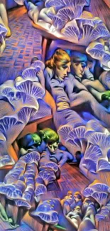 Surreal artwork with vivid mushrooms on a dreamscape background.