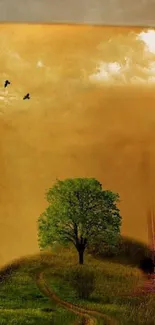 Surreal wallpaper of nature emerging from an open book with rich colors.