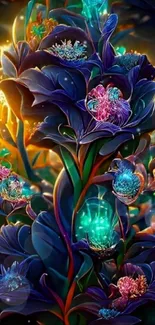 Surreal neon floral artwork displaying vivid colors and intricate designs.