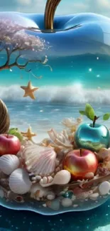 Surreal ocean-themed apple artwork.