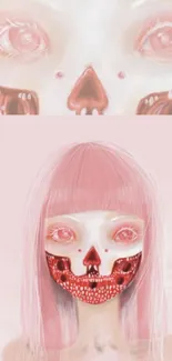 Surreal pink skull-themed mobile wallpaper.