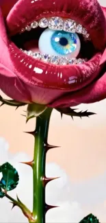 Surreal rose with an eye artwork for mobile wallpaper