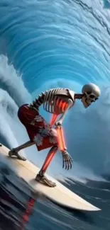 Skeleton surfing on a wave artwork
