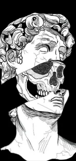 Mobile wallpaper featuring surreal skull art with monochrome contrast.