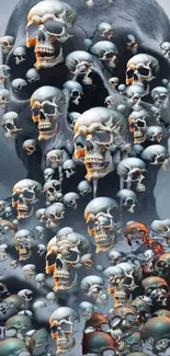 A surreal phone wallpaper depicting an artistic cascade of skulls.