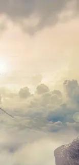 Surreal mobile wallpaper of a woman and sky with clouds.