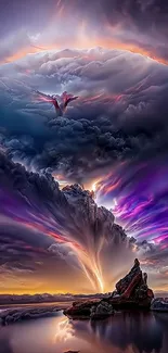 Surreal fantasy sky wallpaper with vibrant clouds and mystical lighting effects.