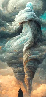 Surreal art wallpaper with stormy figure.