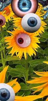 Surreal sunflower eyeball art wallpaper for mobile.