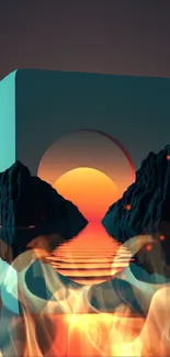 Surreal abstract sunset with vibrant colors reflecting in water.