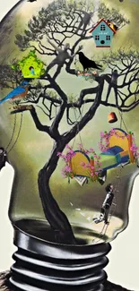 Surreal tree inside a light bulb wallpaper.