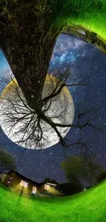 Surreal tree with moon and night sky wallpaper.