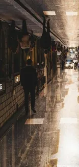 Surreal upside-down alleyway creates a visual perspective trick.