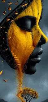 Surreal art of a yellow face with intricate details.