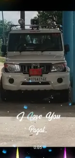 White SUV with 'I Love You' message wallpaper.