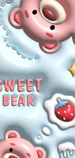 Adorable Sweet Bear with pastel colors and cartoon design, perfect for mobile wallpaper.