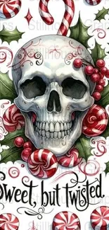 Skull with candies wallpaper, text 'Sweet but Twisted'.