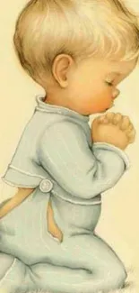 Child praying in soft pastel wallpaper.