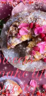 Pink and raspberry donut wallpaper with sparkling elements.