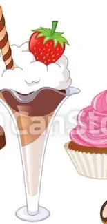 Mobile wallpaper of colorful desserts with chocolate and cupcakes.