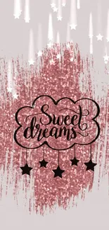 Sweet dreams pink glitter design with stars.