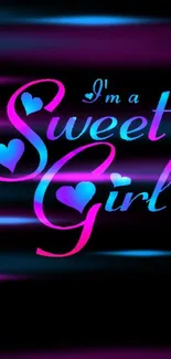 Sweet Girl neon heart wallpaper on black background