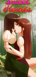 Sweet Hearts anime wallpaper with a romantic forest scene.