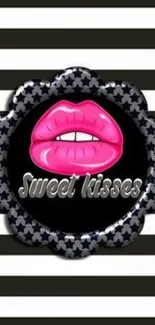 Sweet Kisses wallpaper with pink lips and stripes