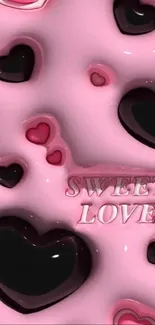 Sweet love pink and black heart wallpaper for phones.