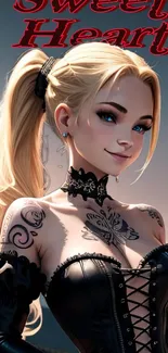 Sweet Heart tattoo art wallpaper with gothic style blonde.