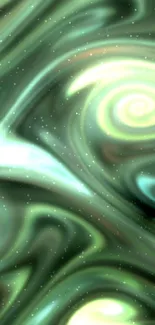 Swirling green and teal abstract mobile wallpaper.