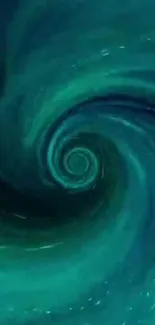 Swirling teal abstract art wallpaper with dynamic vortex pattern.