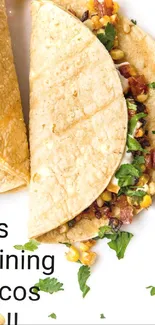 Two tacos with text 'It's raining tacos' on a beige background.