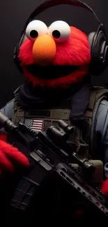 Red furry character with tactical gear and headphones.